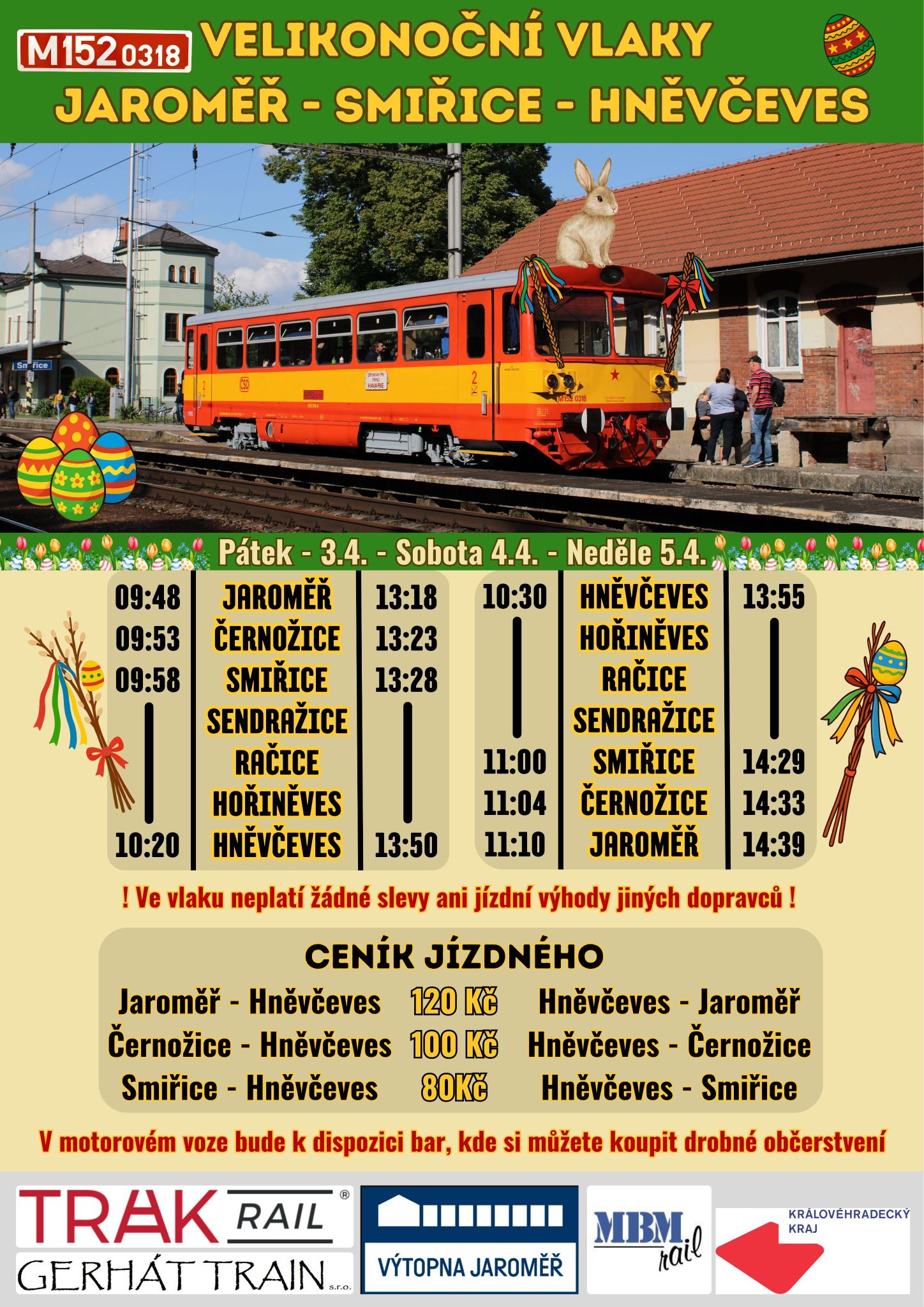 Velikonoční vlaky Jaroměř-Smiřice-Hněvčeves duben 2026